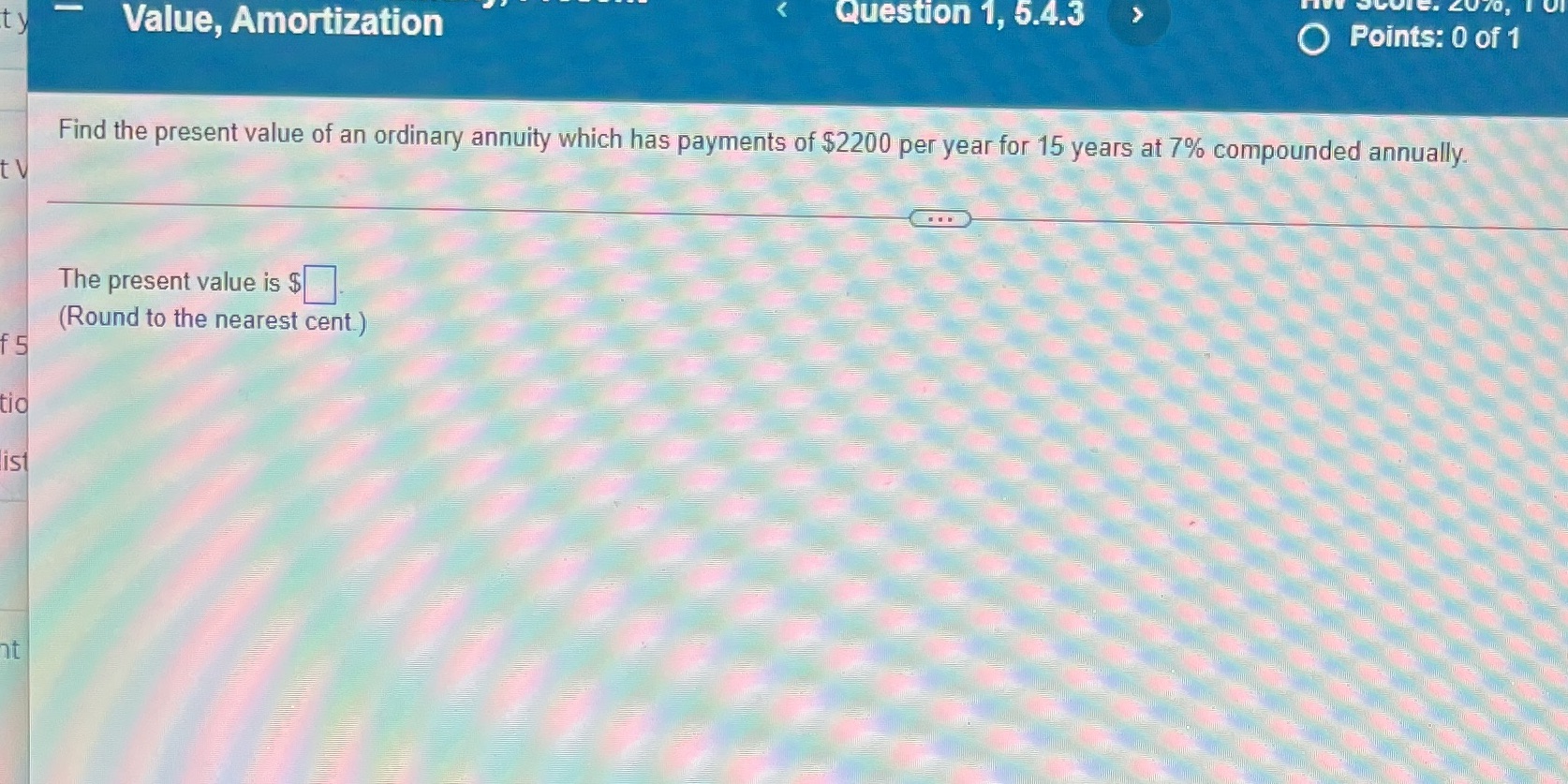 DIE. 2070, 101 ty Value, Amortization Question 1,