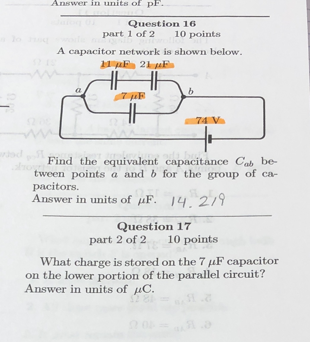 Answer in units of pF. Question 16 part 1 of 2 10