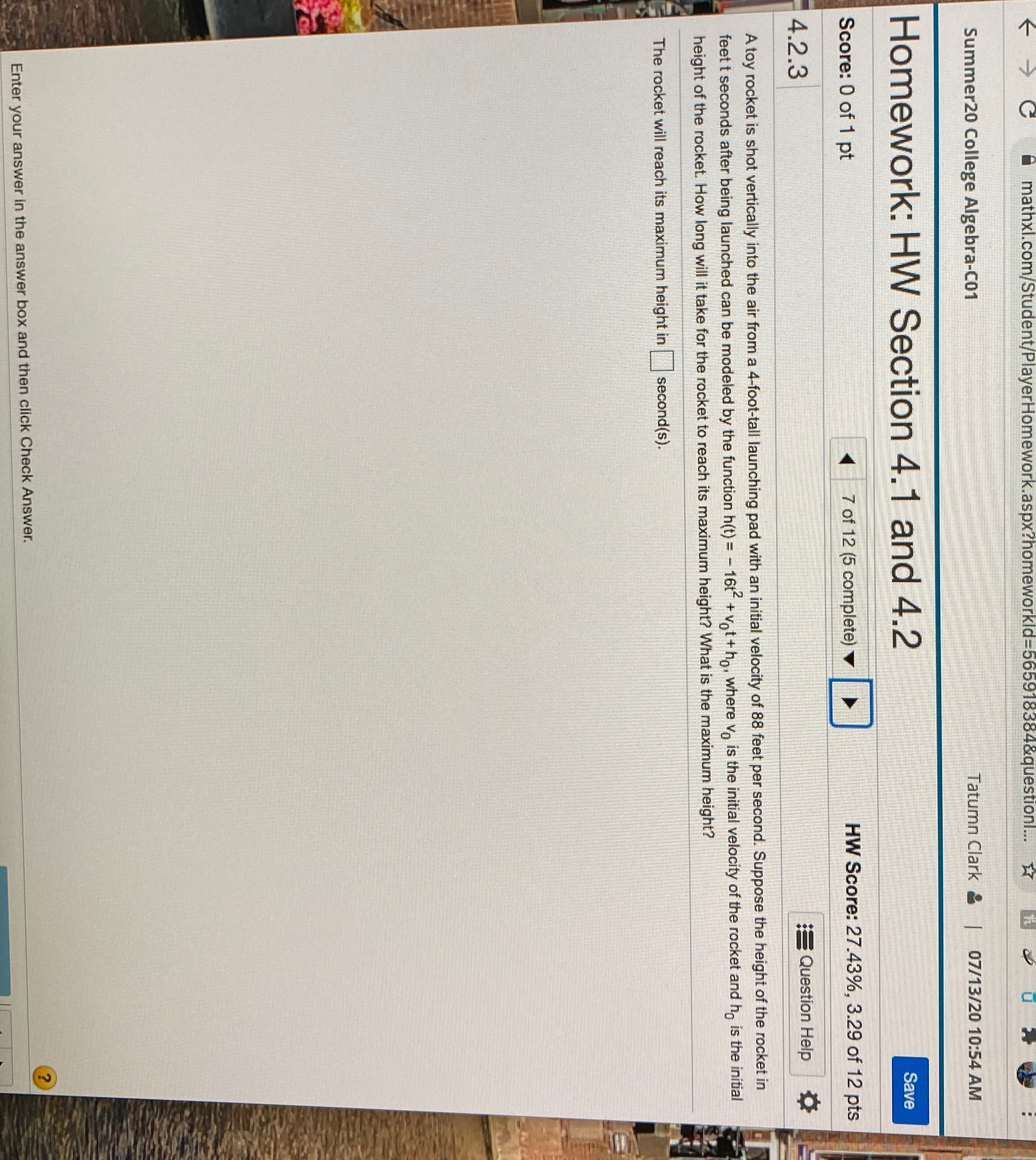 Please help Summer20 College Algebra-C01 Tatumn