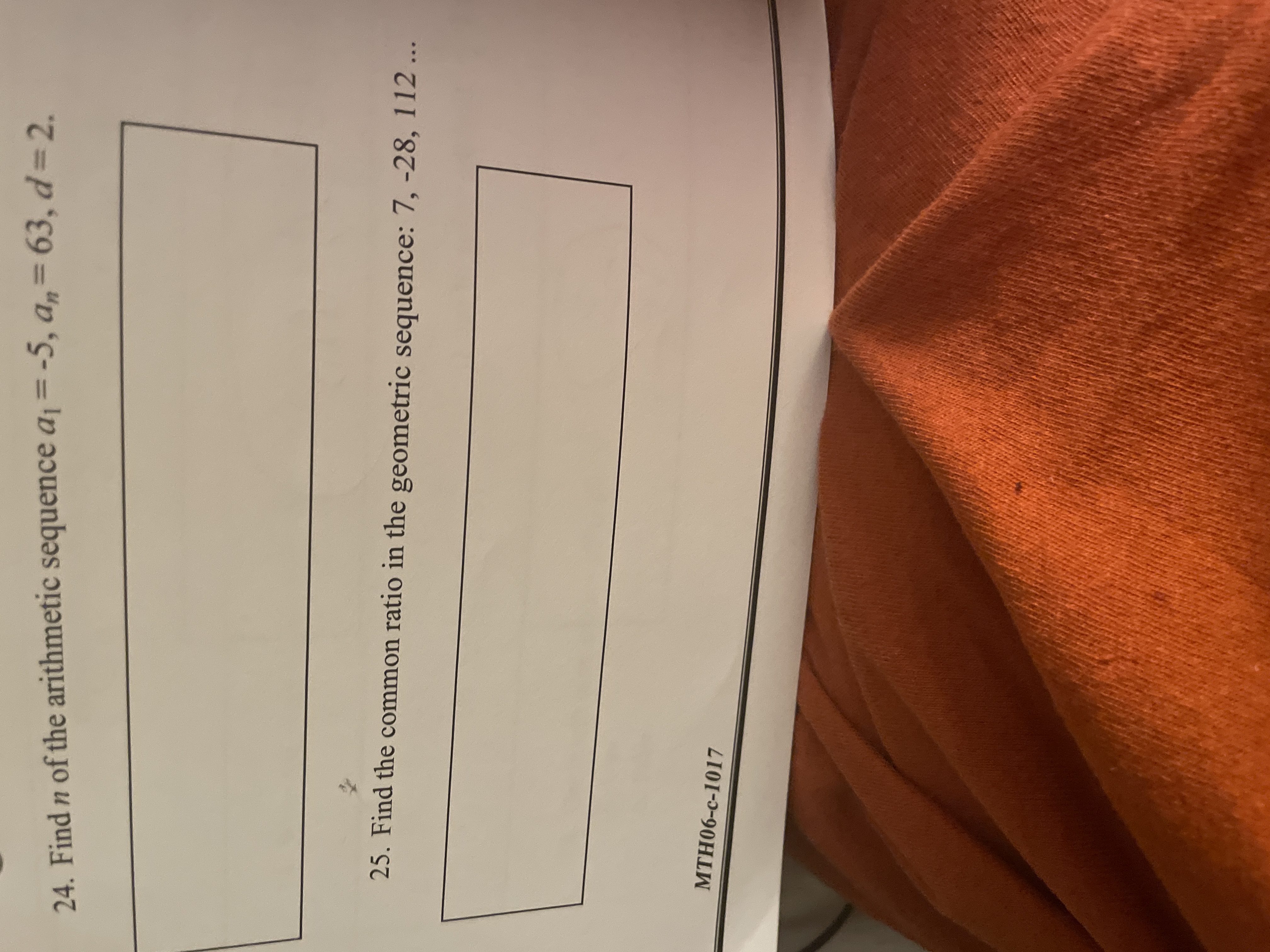 24. Find n of the arithmetic sequence a, = -5, an