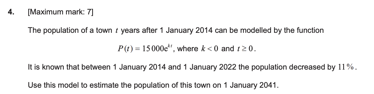 4. [Maximum mark: 7] The population of a town t