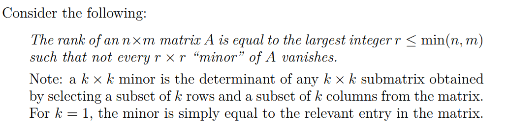Consider the following: The rank of an n X 111