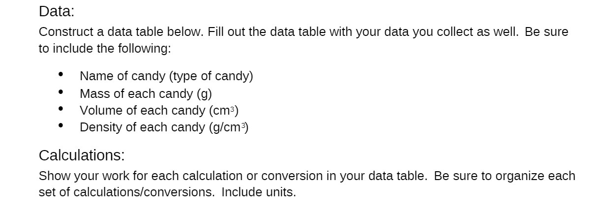 Data: Construct a data table below. Fill out the