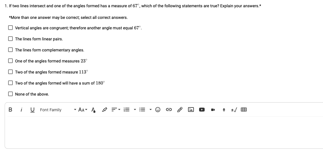 1. If two lines intersect and one of the angles