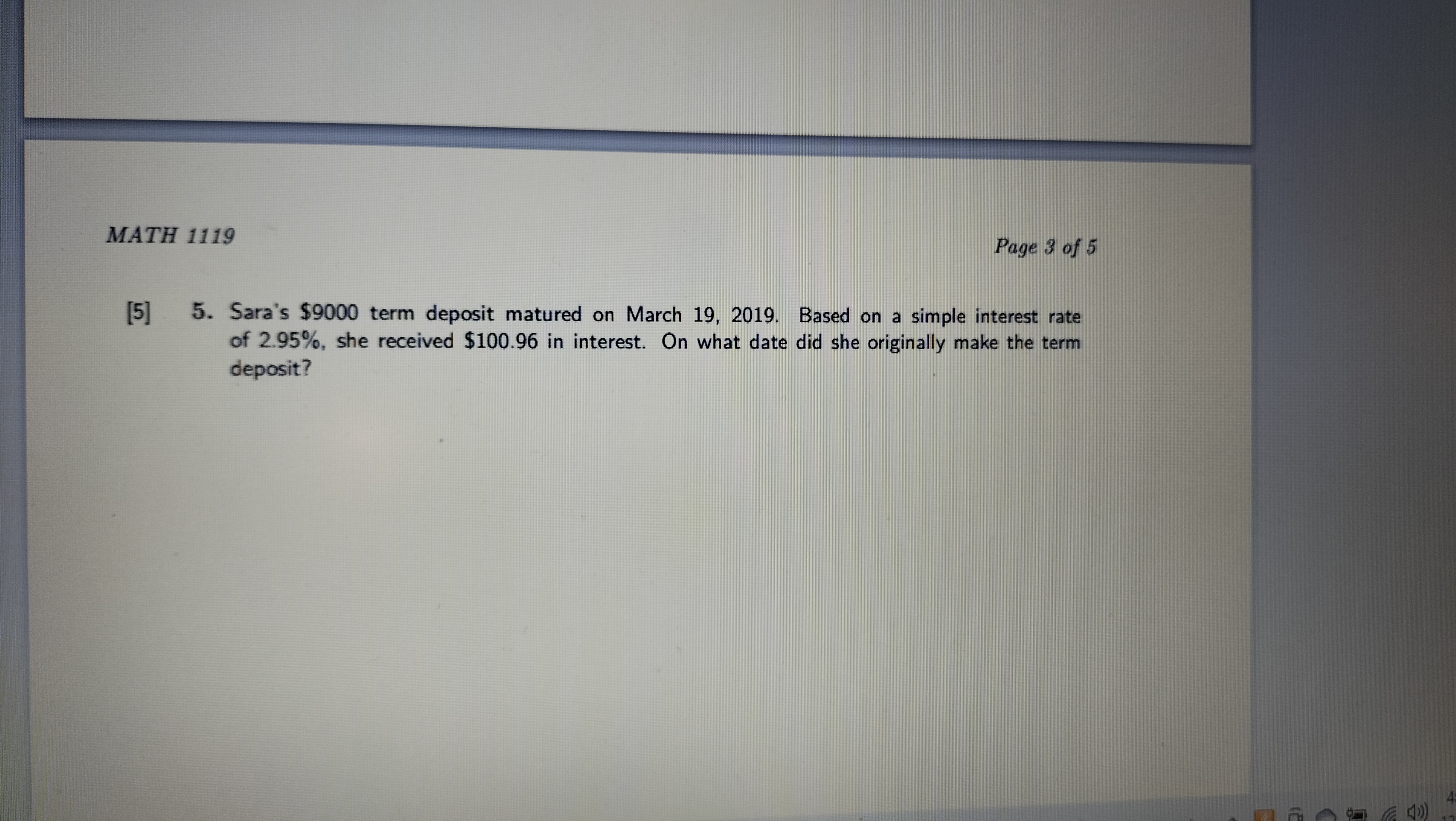 MATH 1119 Page 3 of 5 [5] 5. Sara's $9000