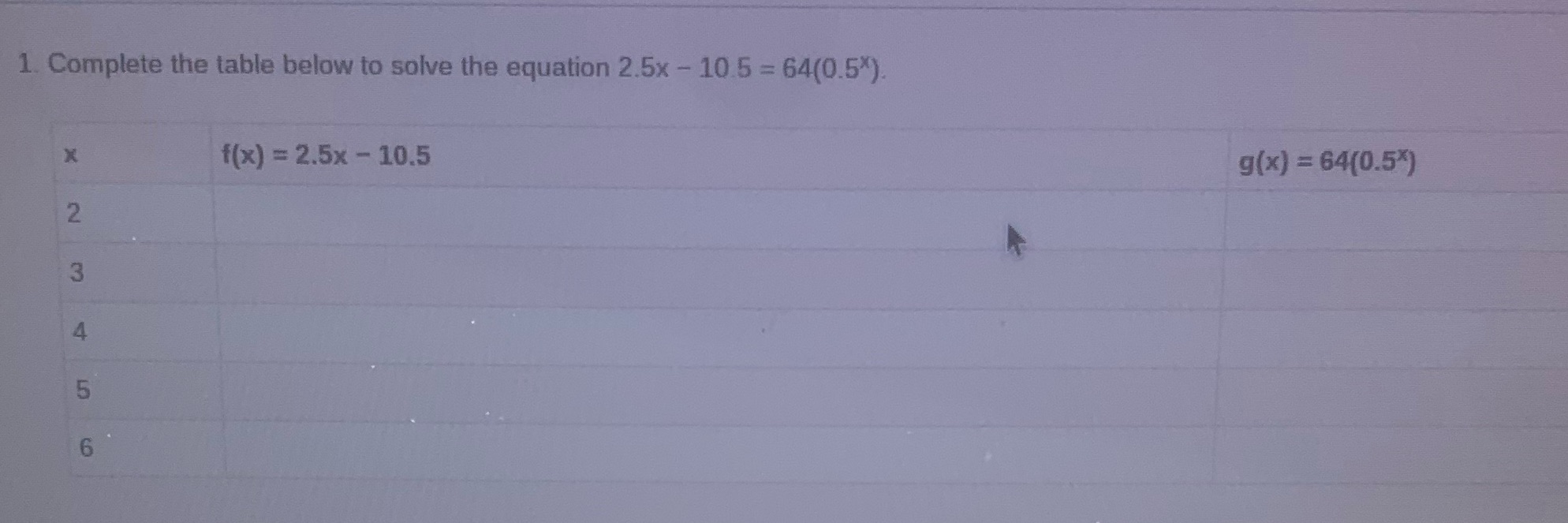 Compare the table below to solve the equation