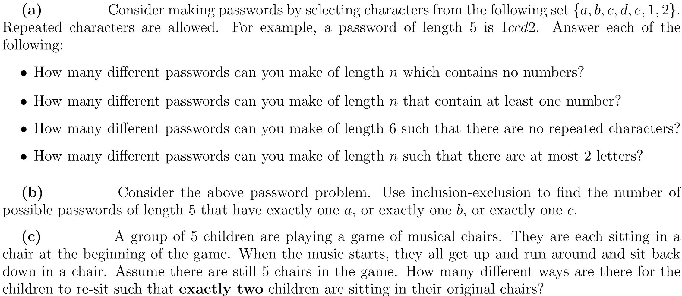 (a) Consider making passwords by selecting