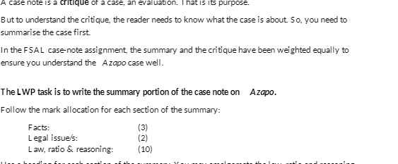 A case note is a critique of a case, an
