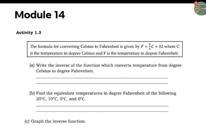 Module 14 Activity 1.3 The formula for converting