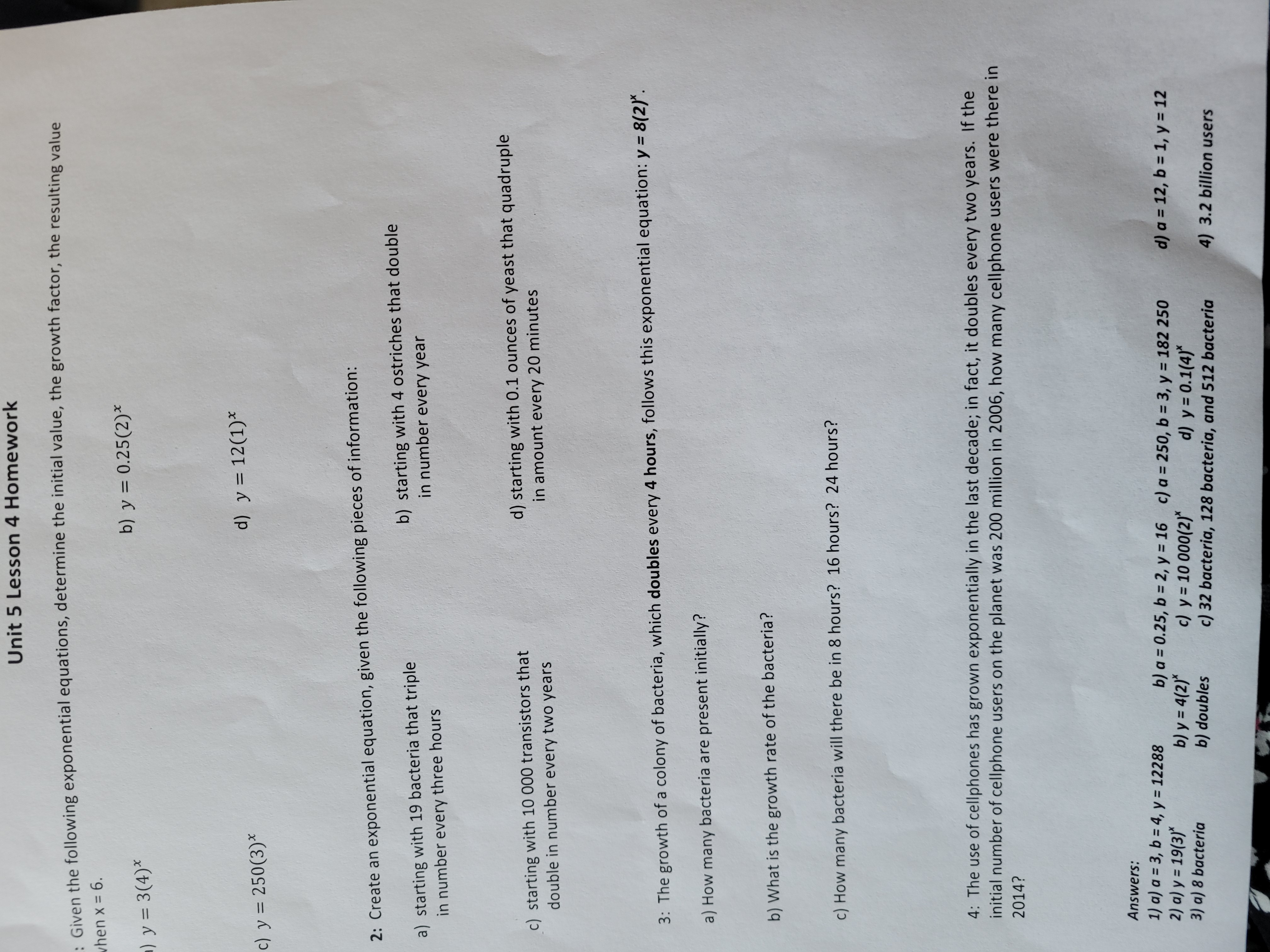 Unit 5 Lesson 4 Homework Given the following