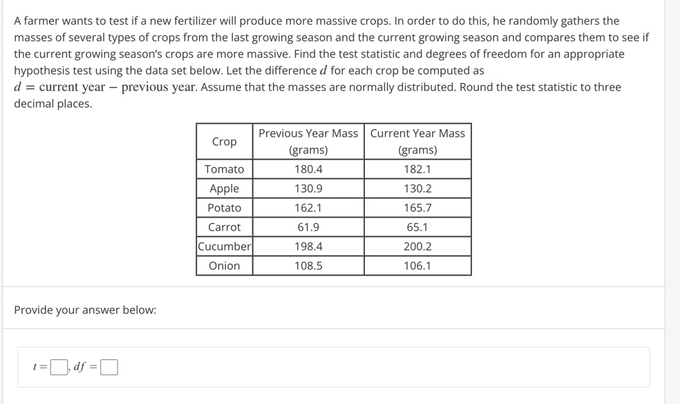 A farmer wants to test if a new fertilizer will