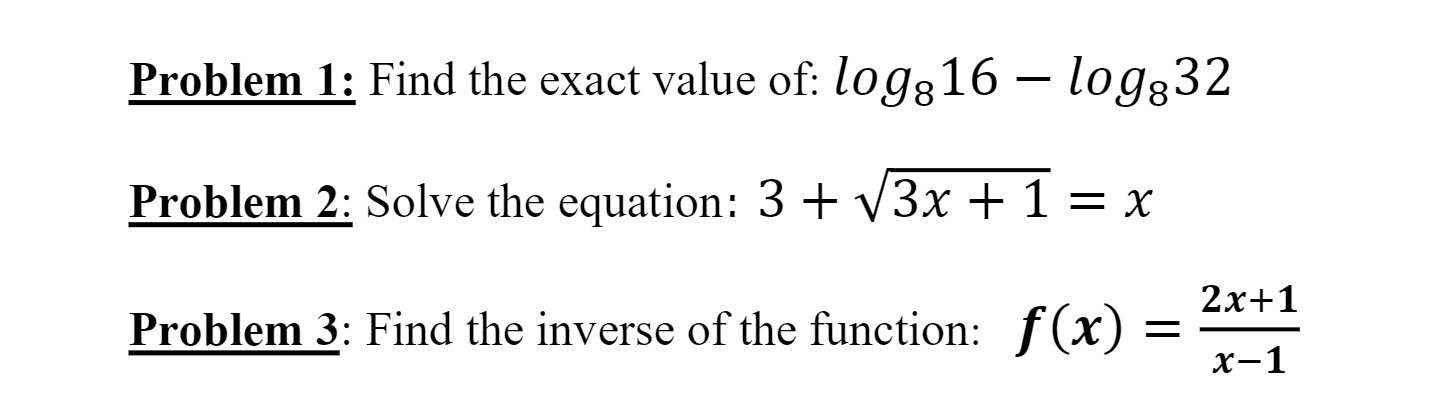 Problem 1: Find the exact value of: l0g816 [09832