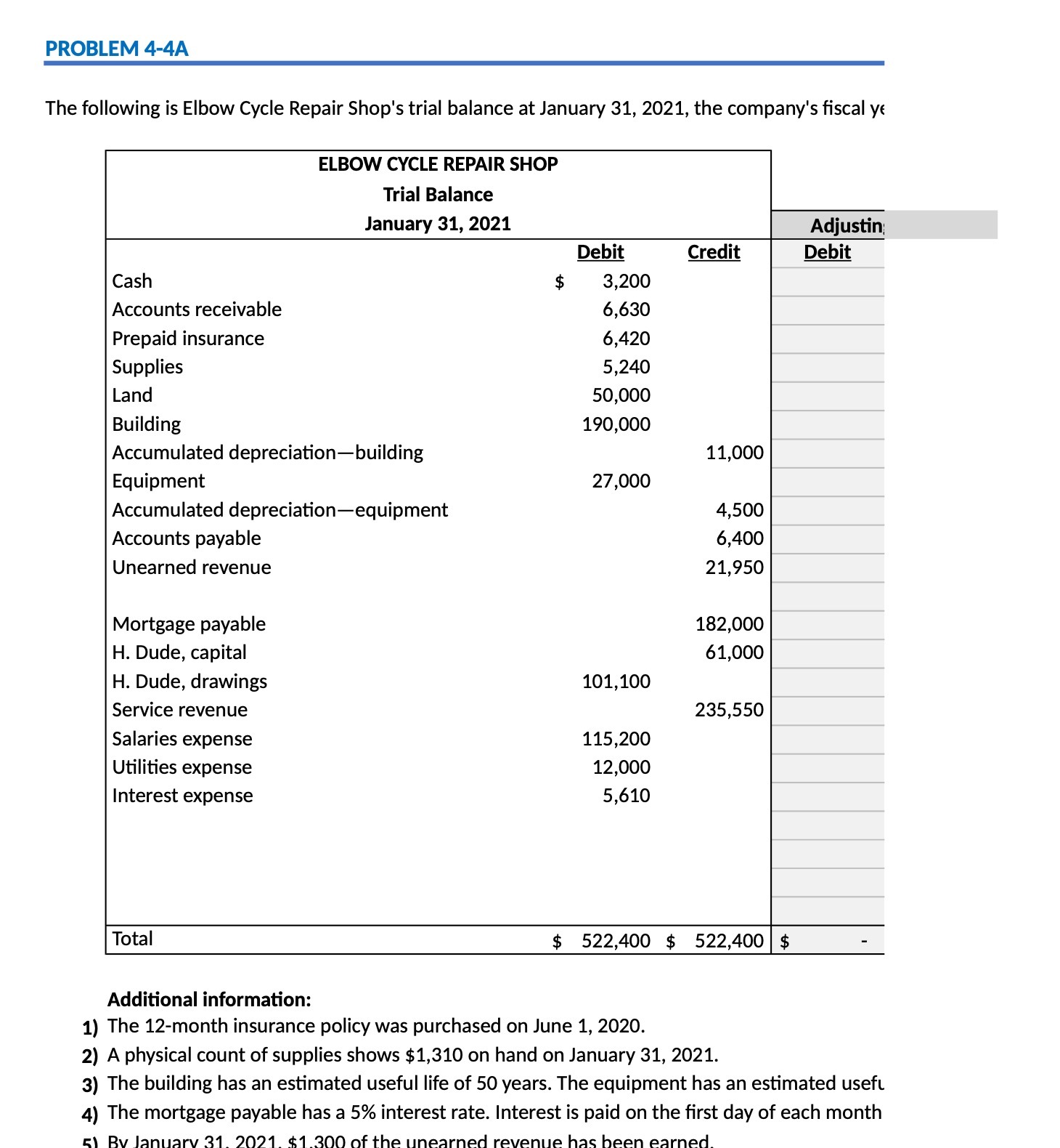 PROBLEM 4-4A The following is Elbow Cycle Repair