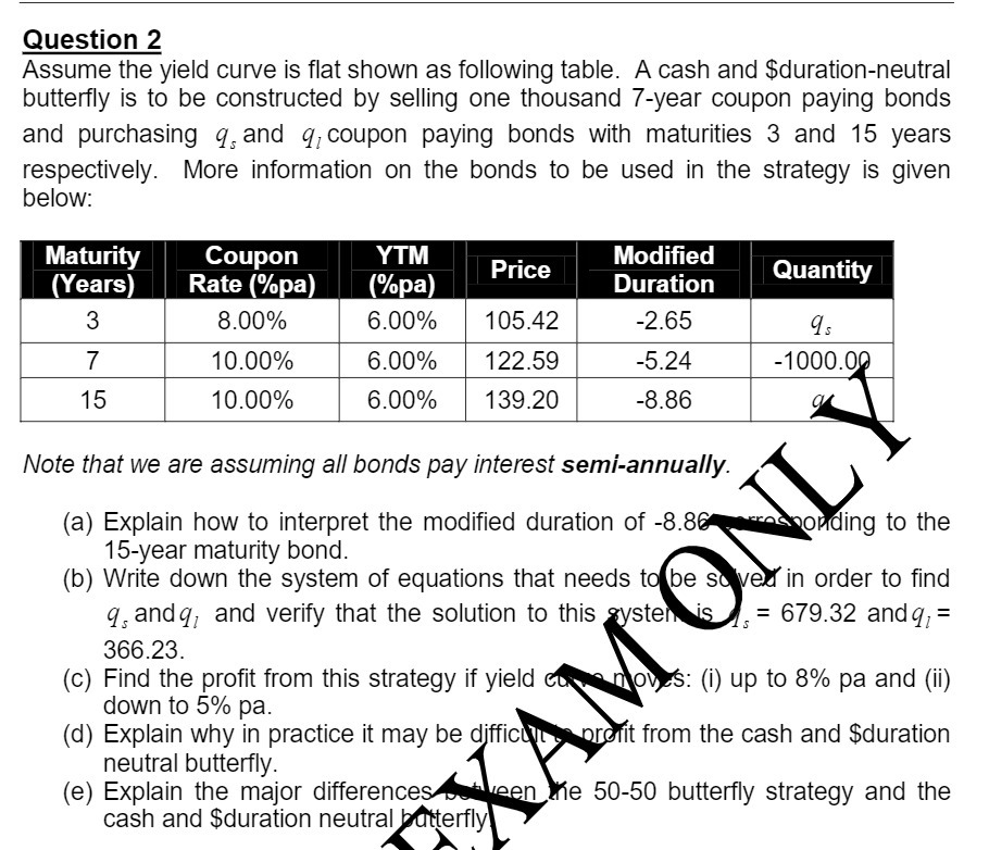 Question 2 Assume the yield curve is flat shown