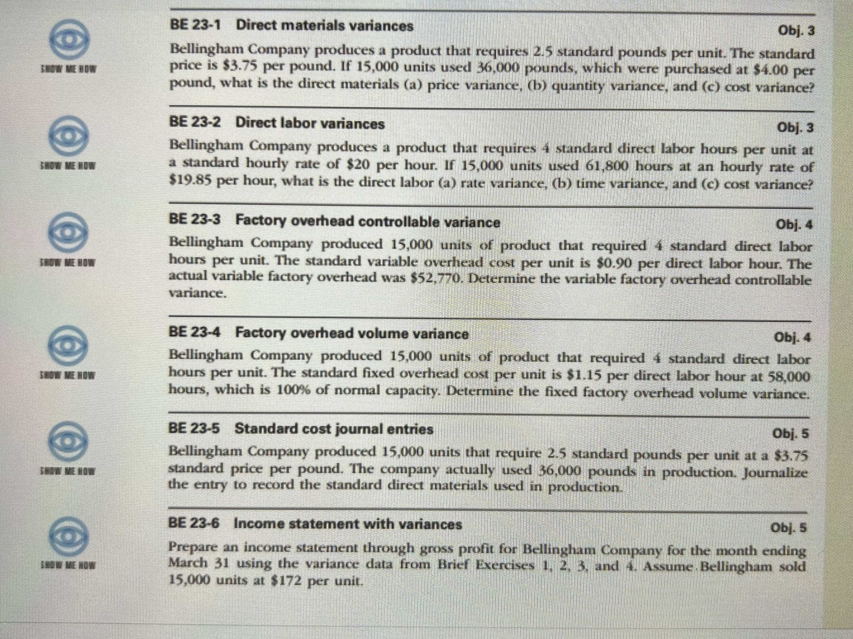 BE 23-1 Direct materials variances Obj. 3