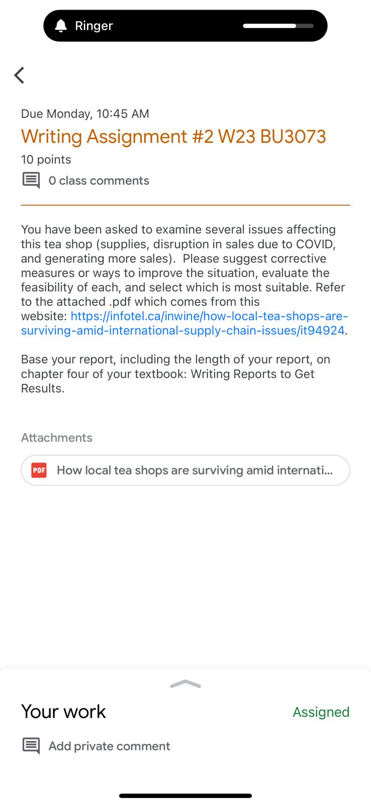 < Due Monday, 10:45 AM Writing Assignment #2 W23