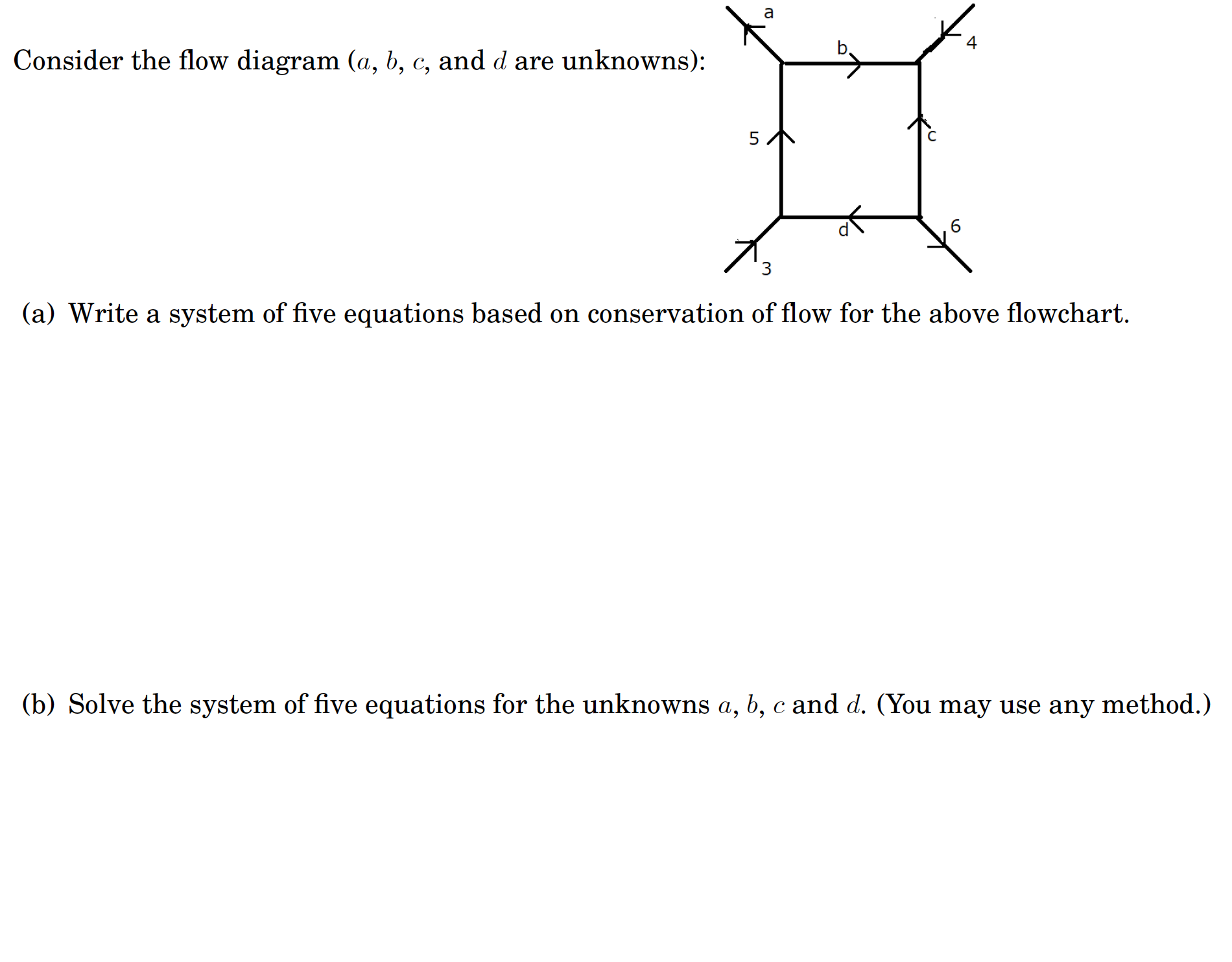 Consider the flow diagram (a, b, c, and d are