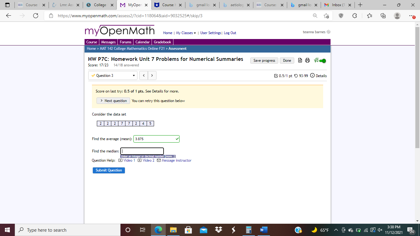 HI Course: | X [ Linn: Ass X & College X M MyOpen