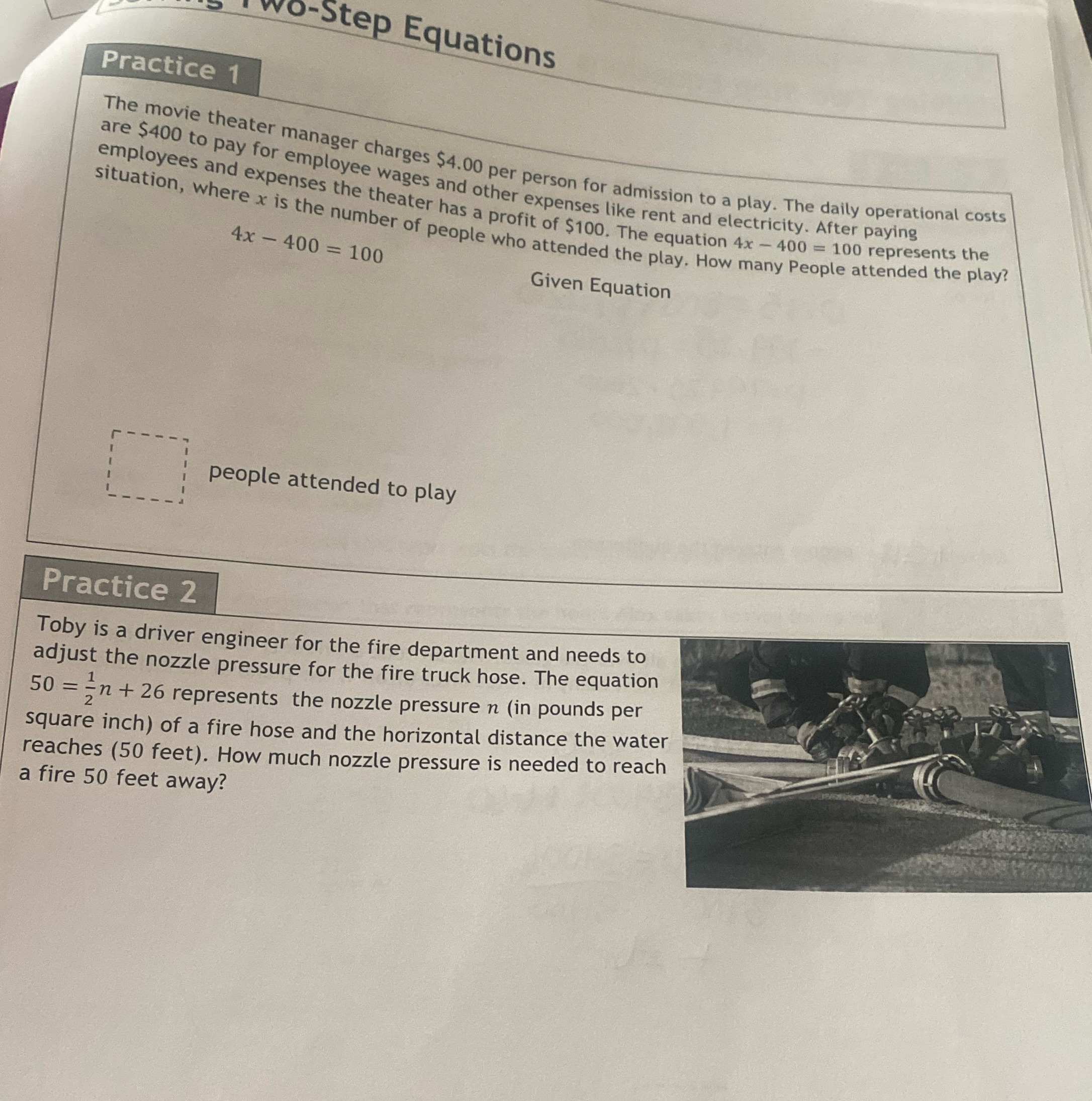 o-Step Equations Practice 1 The movie theater
