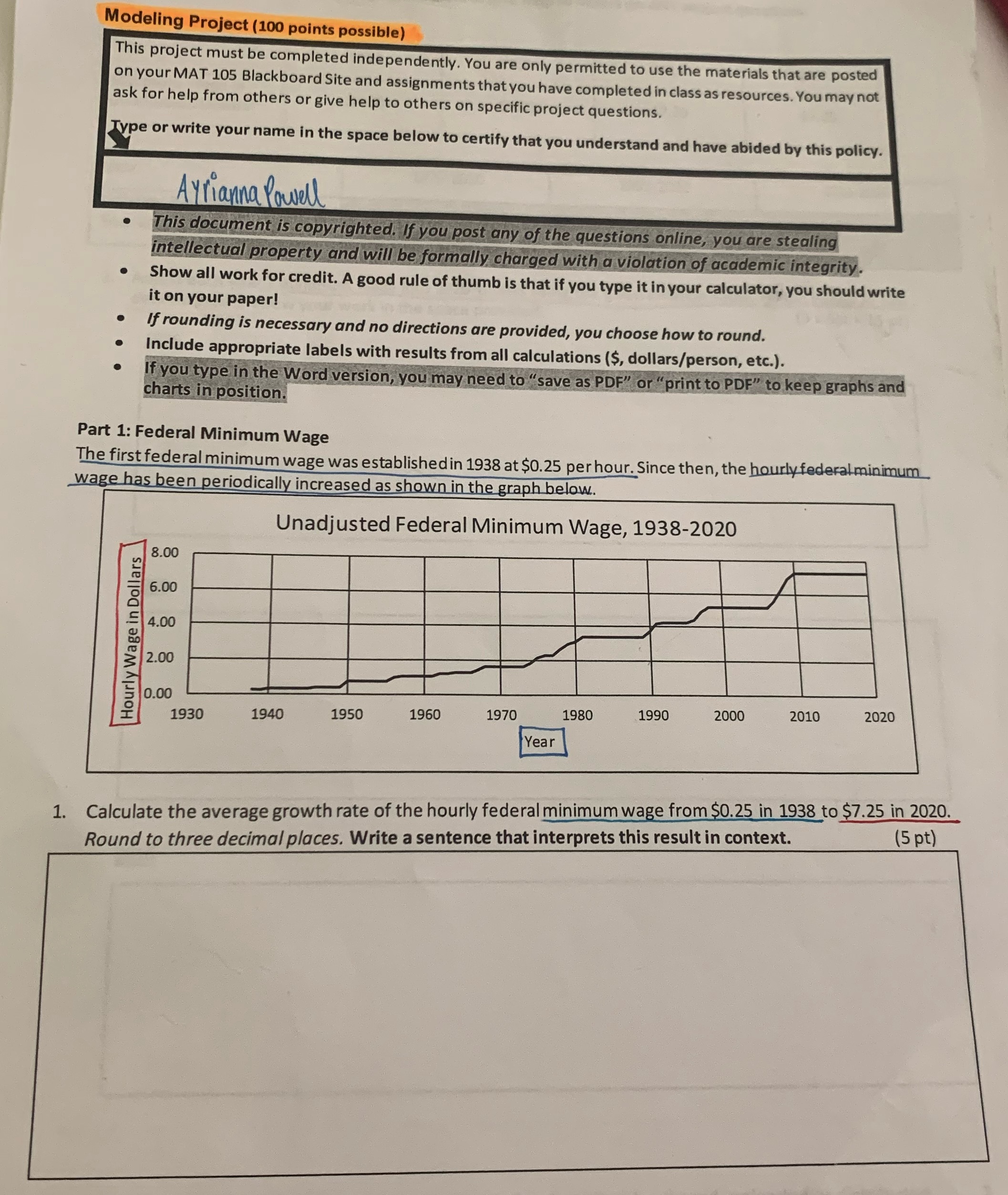 Modeling Project (100 points possible) This