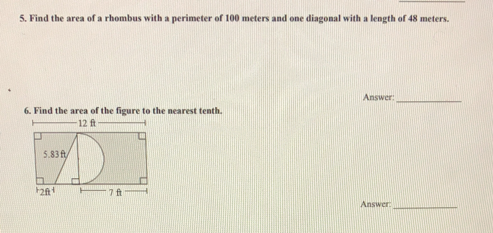 5. Find the area of a rhombus with a perimeter of