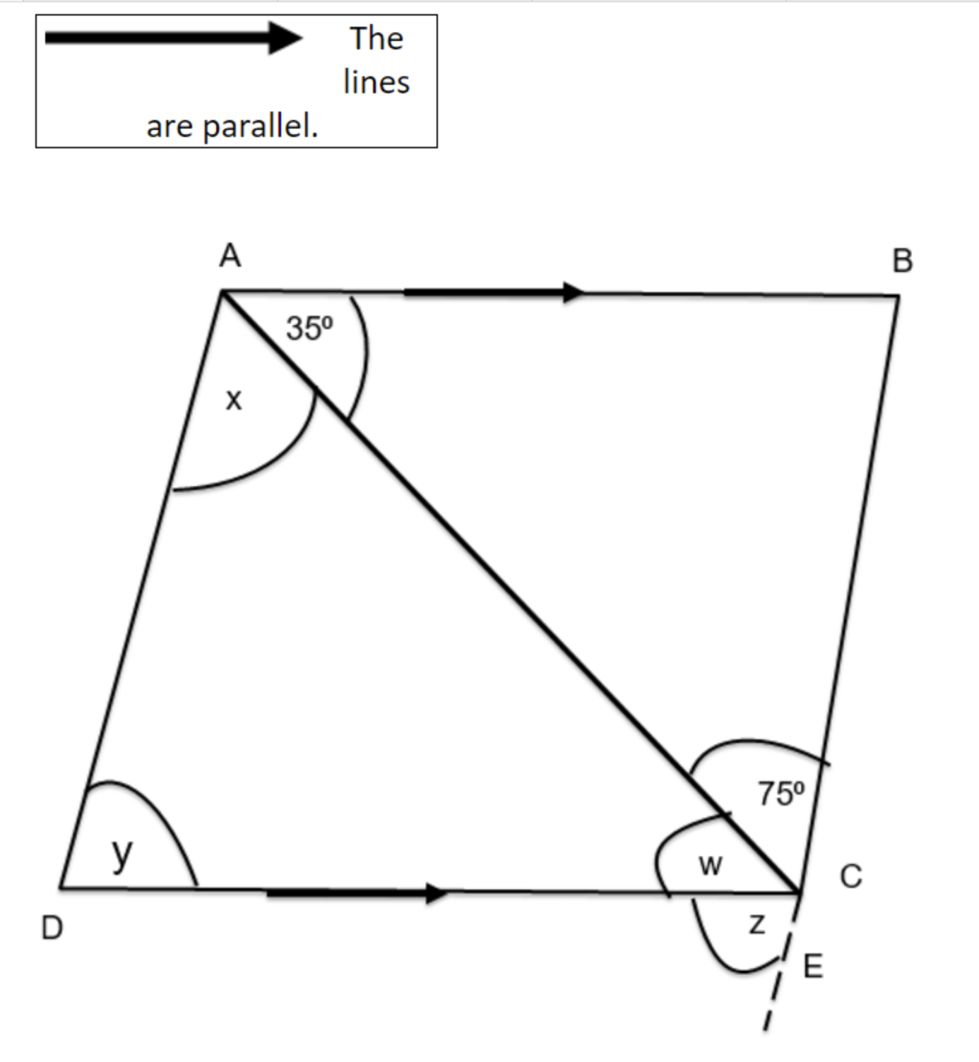 I need help figuring out how to solve angles w,