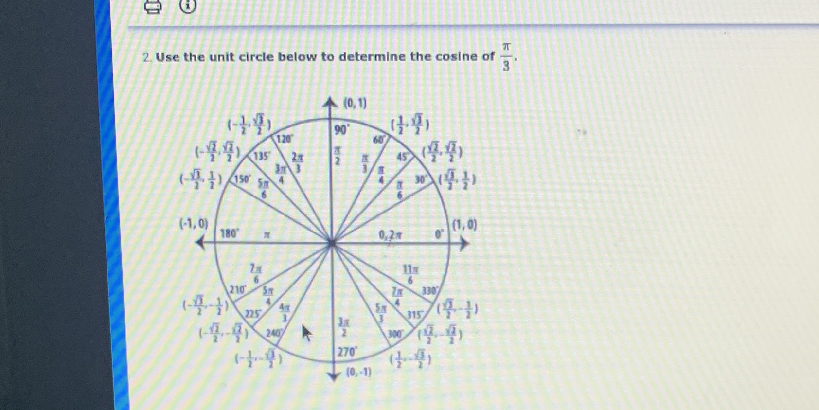 (i 2. Use the unit circle below to determine the