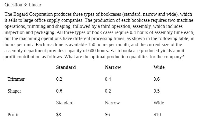 Question 3: Linear The Bogard Corporation