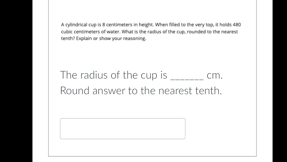 A cylindrical cup is B centimeters in height.