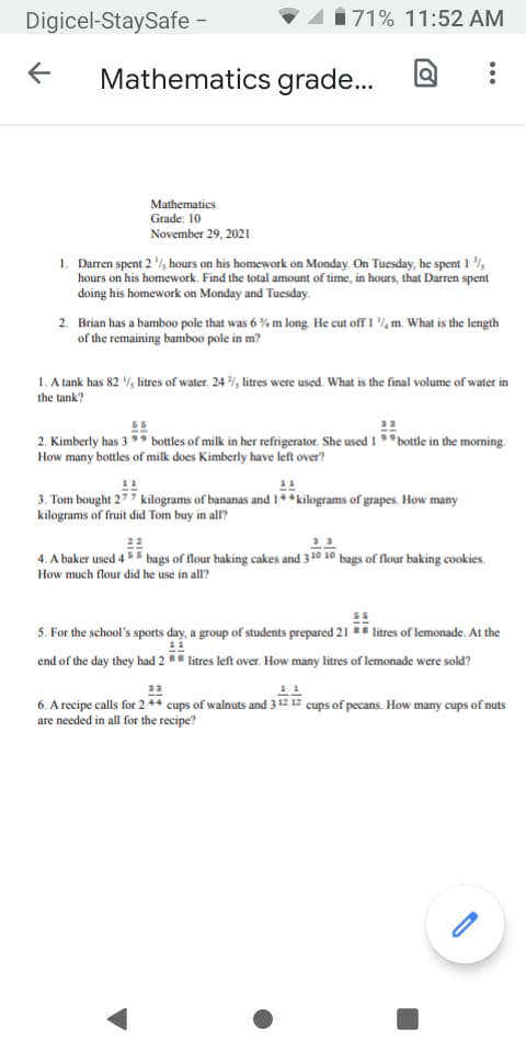 Digicel-StaySafe - 71% 11:52 AM Mathematics