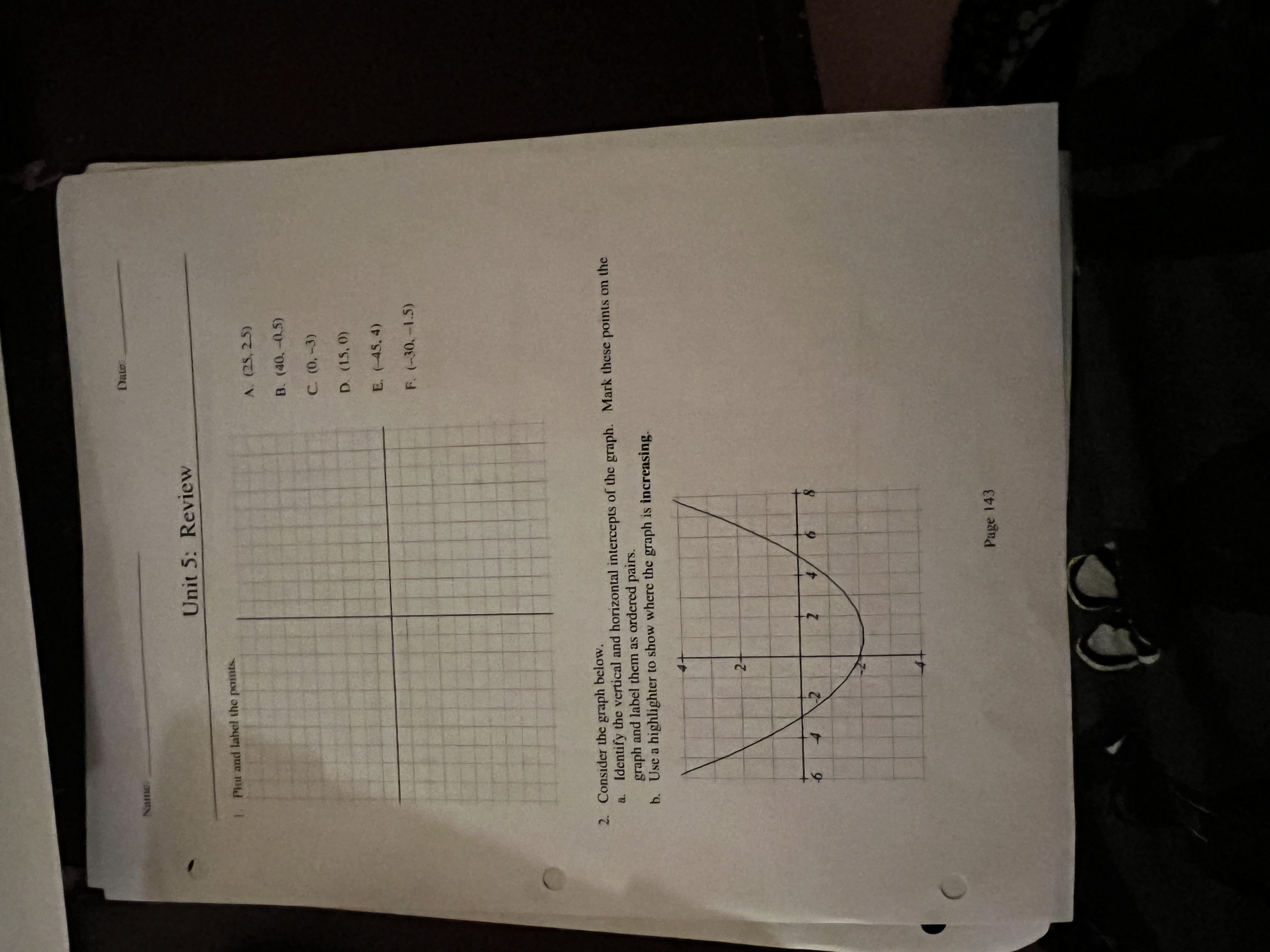 Nau Date Unit 5: Review Plot and label the