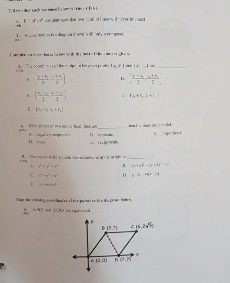 Question 1, 2, 3, 4, 5, 6 Tell whether each