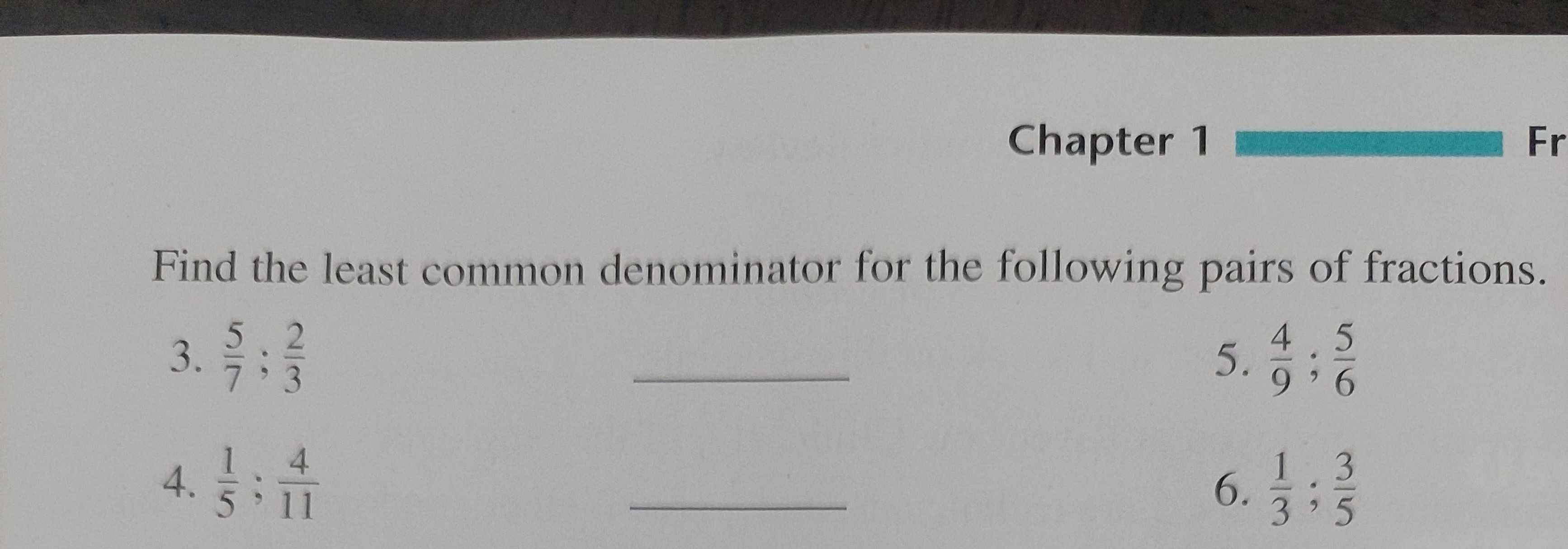 Chapter 1 Fr Find the least common denominator