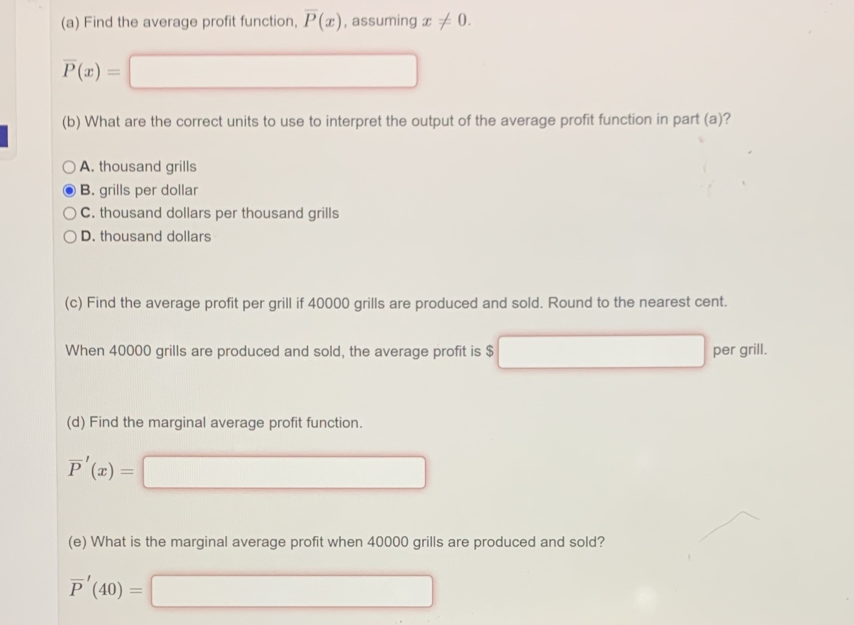 The equation is P(x)=50x-0.7x^2-285 (a) Find the