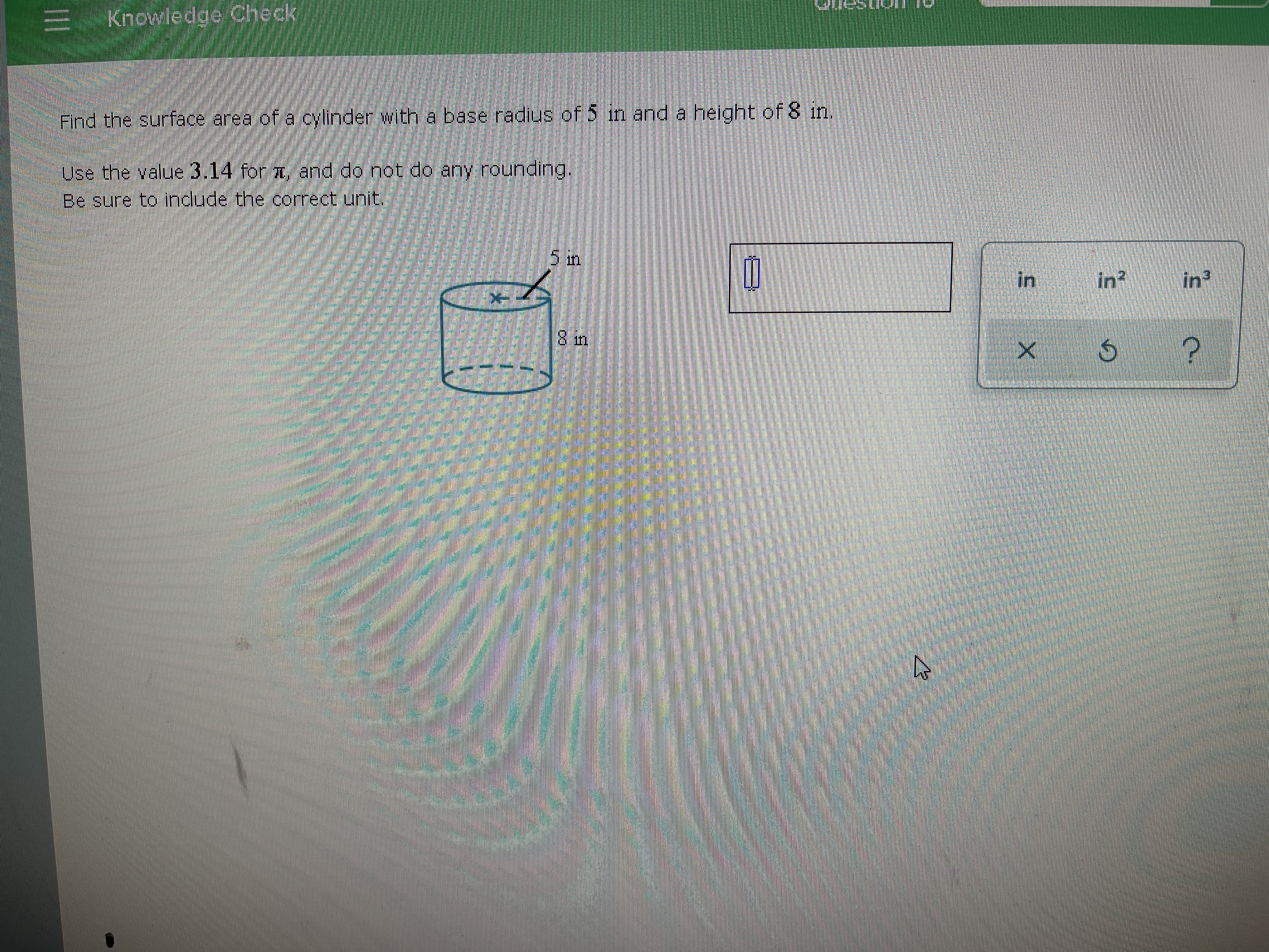 Find the surface area of a cylinder with a base