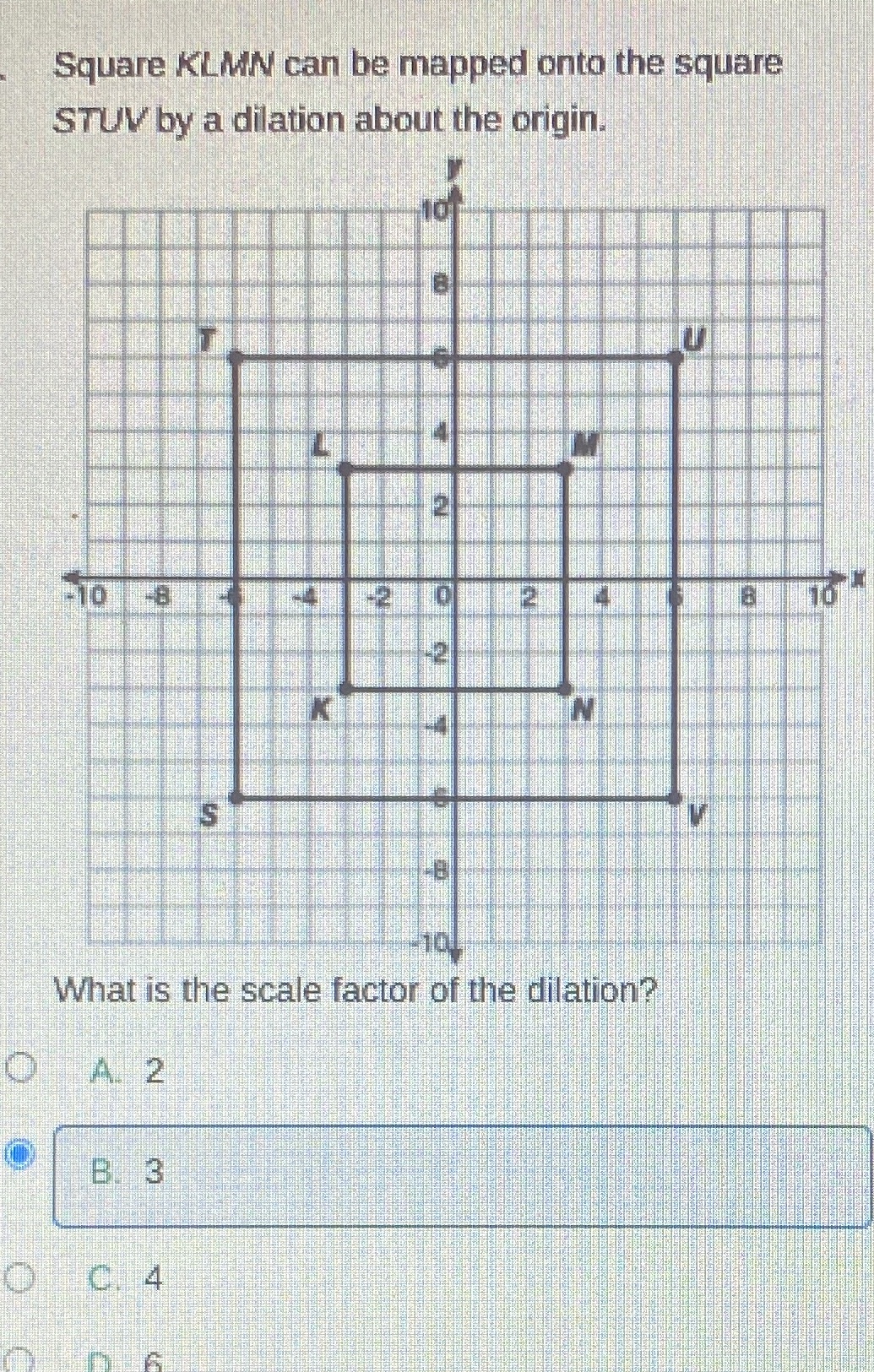 Square KLMN can be mapped onto the square STUV by