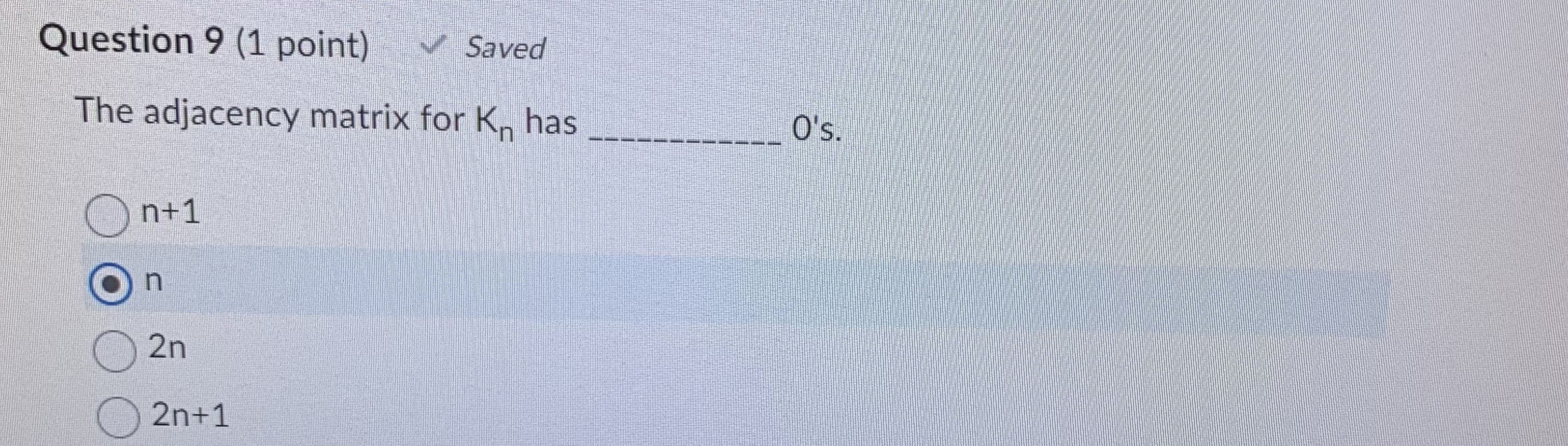 Question 9 (1 point) Saved The adjacenty matrix