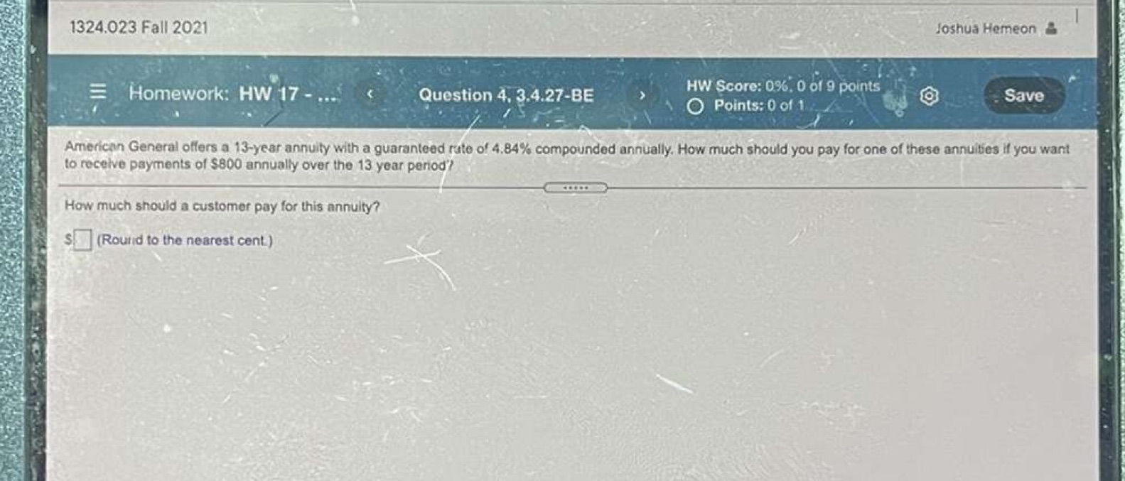 1324.023 Fall 2021 Joshua Hemeon Homework: HW 17