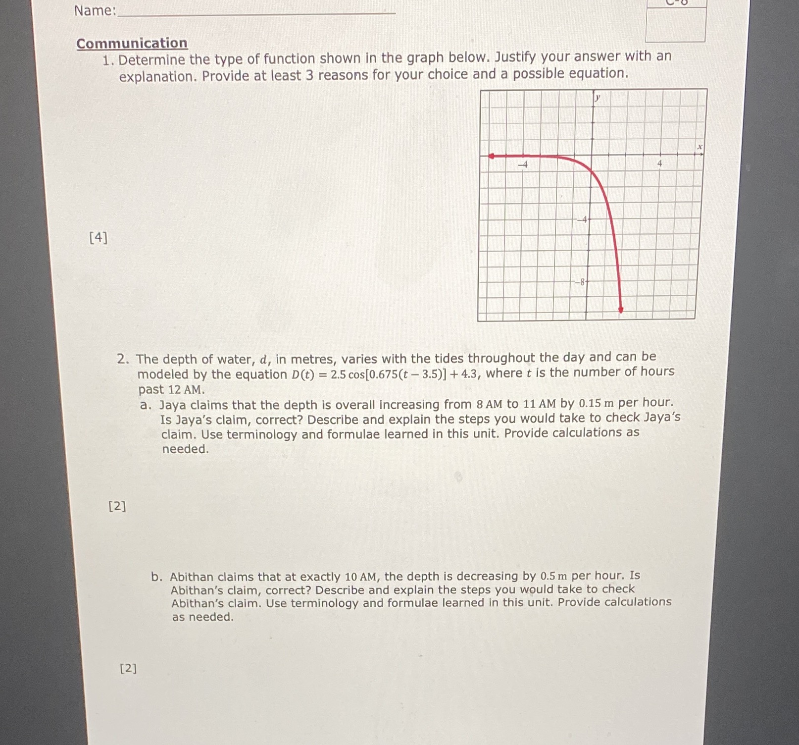 thank yougrade 12 math Name: Comm unicatign D 1.