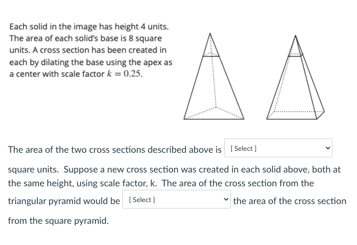  Each solid in the image has height 4 units. The area