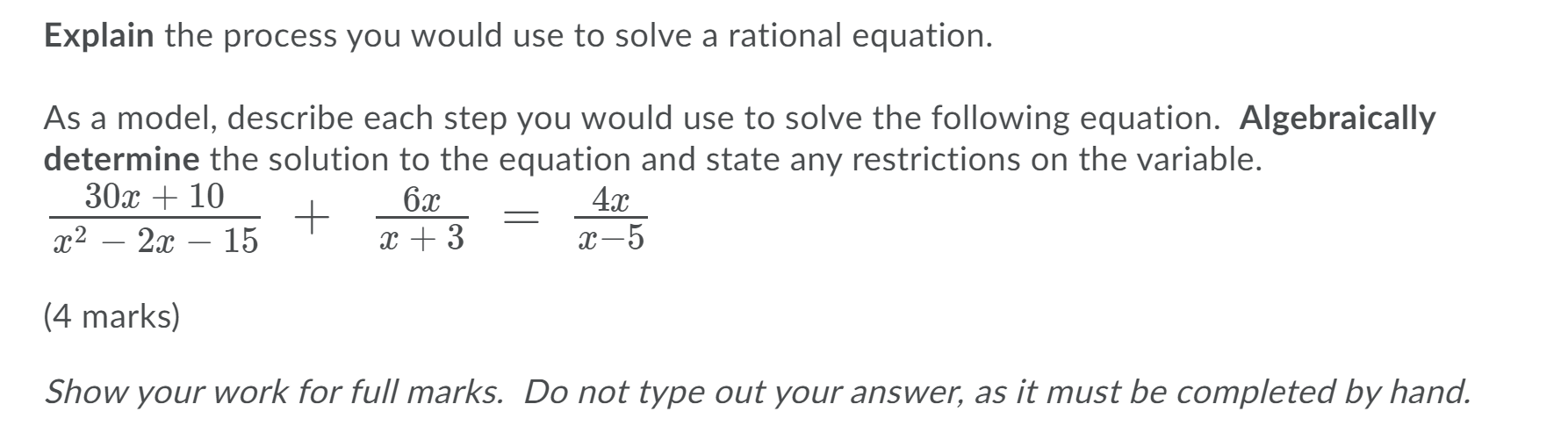 Show ALL your work and explain the process.