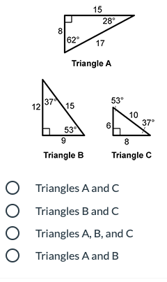 Which triangles are similar? Explain your answer.