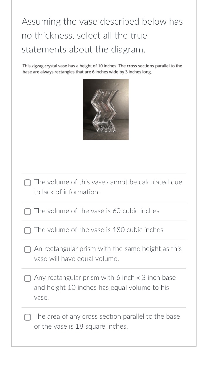 Assuming the vase described below has no