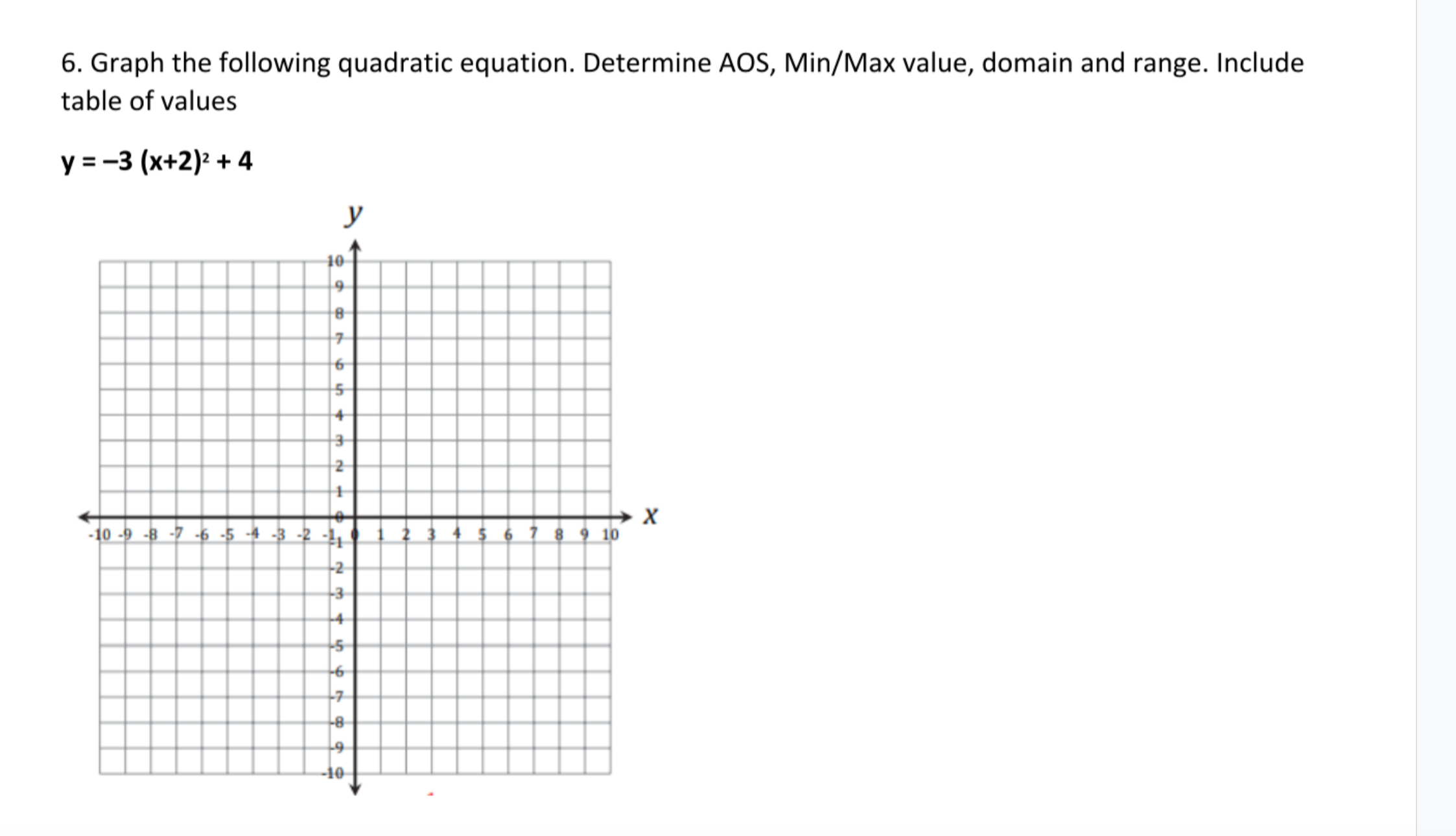 6. Graph the following quadratic equation.