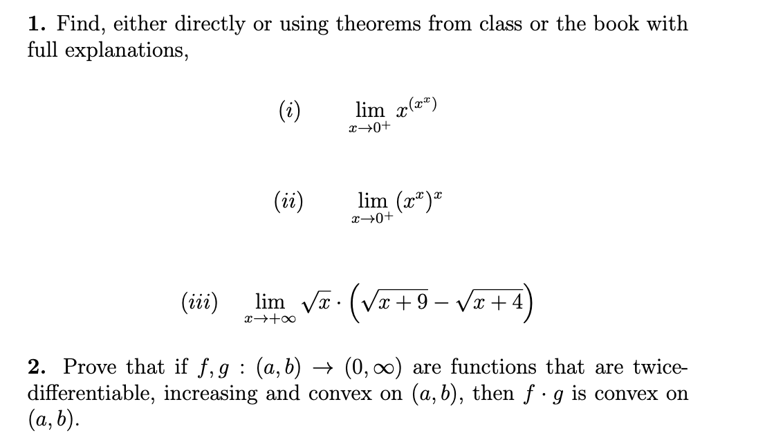 1. Find, either directly or using theorems from
