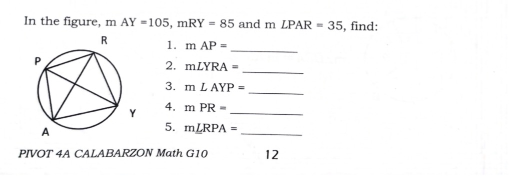 In the figure, m AY =105, mRY = 85 and m LPAR =
