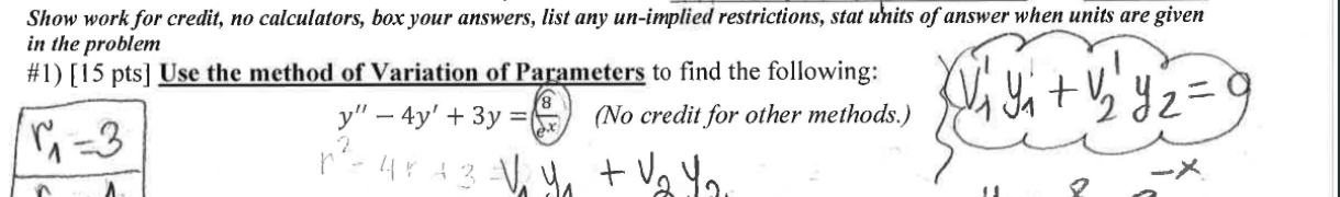 Show work for credit, no calculators, box your