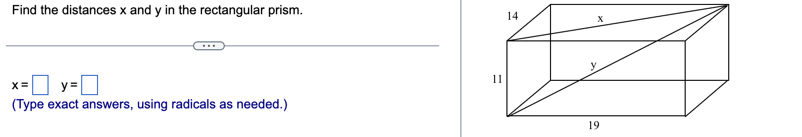 1. Find the distances x and y in the rectangular