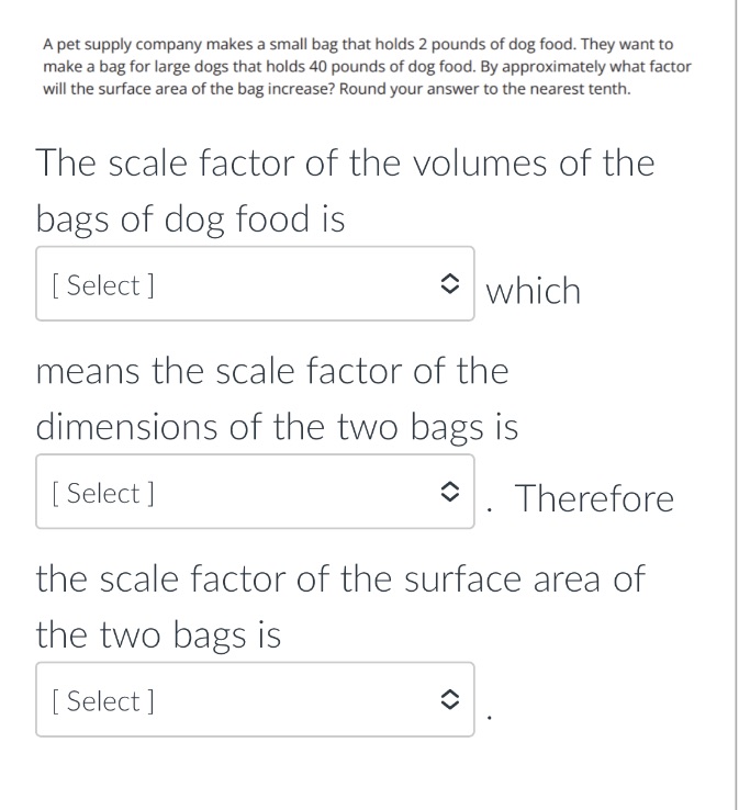 the options for the blanks are: 2.7, 20, 7.4, 4.5