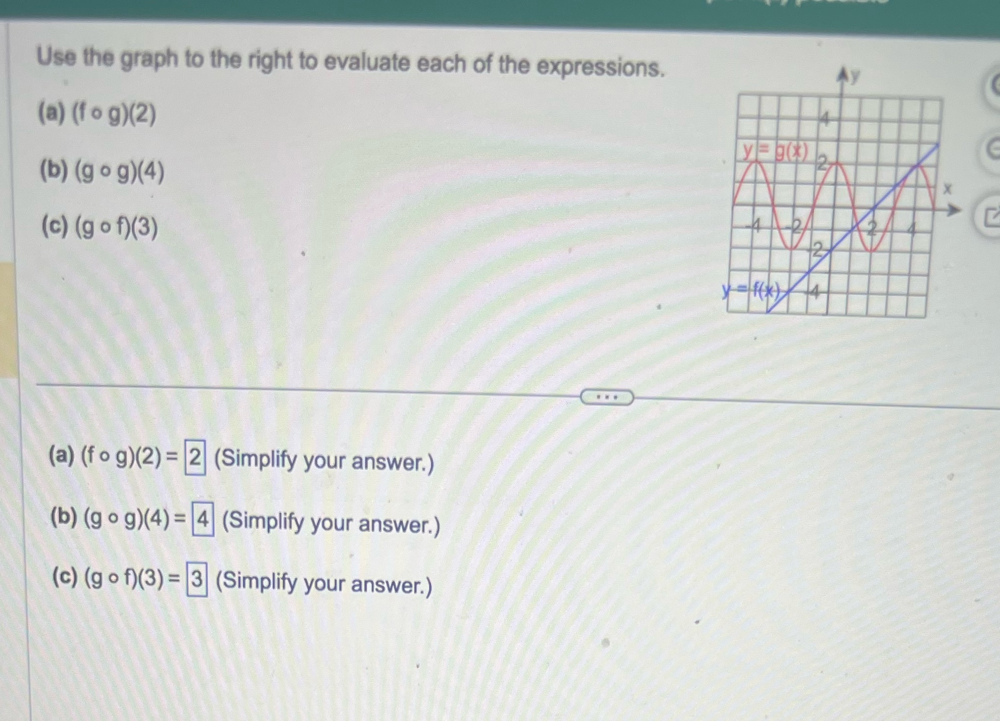 Use the graph to the right to evaluate each of